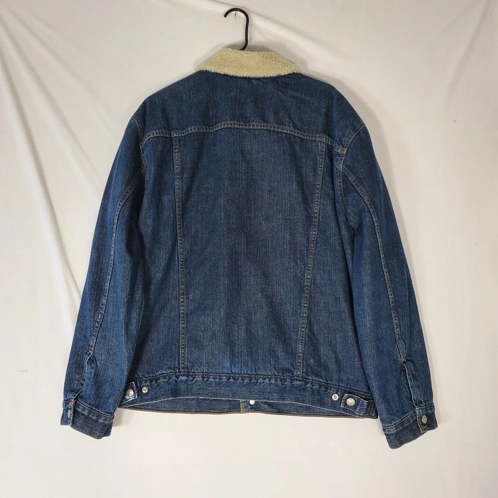 Levis Mens Sherpa Lined Denim Trucker Jacket XL Dark Wash 70520 Blue Stain